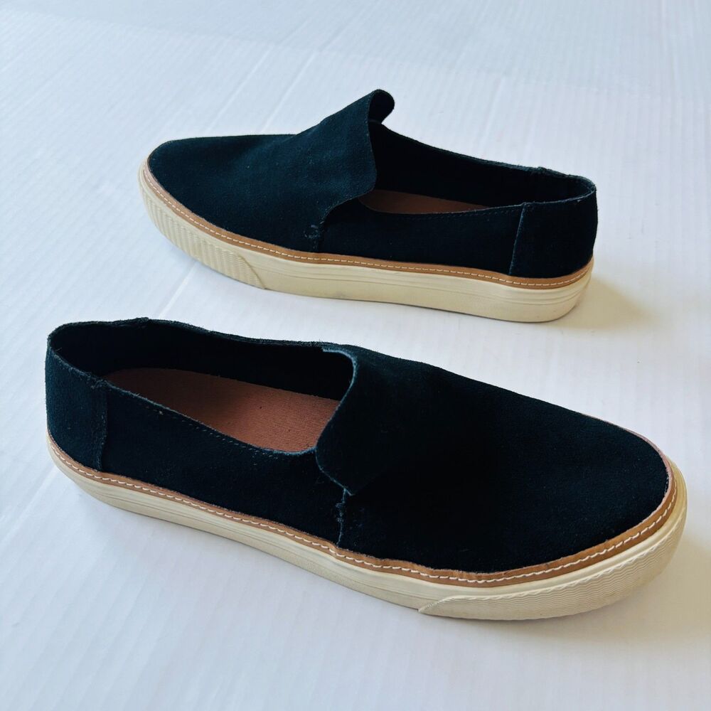 TOMS Sunset Black Suede Slip On Platform Sneakers Comfort Shoes Womens 9.5